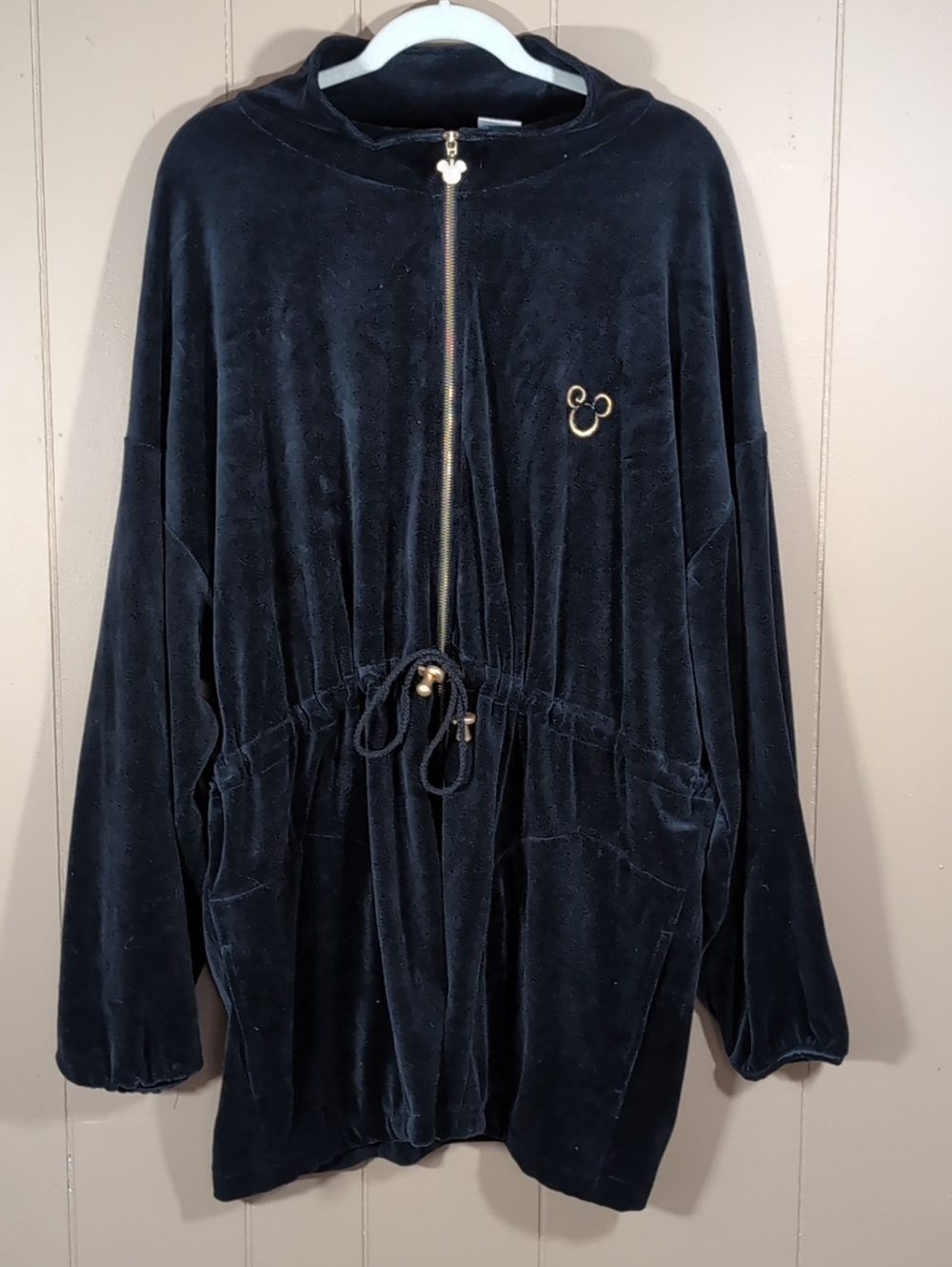 Disney Catalog Velour Jacket Shirt Size 2X Mickey Half Zip Black Tie Waist